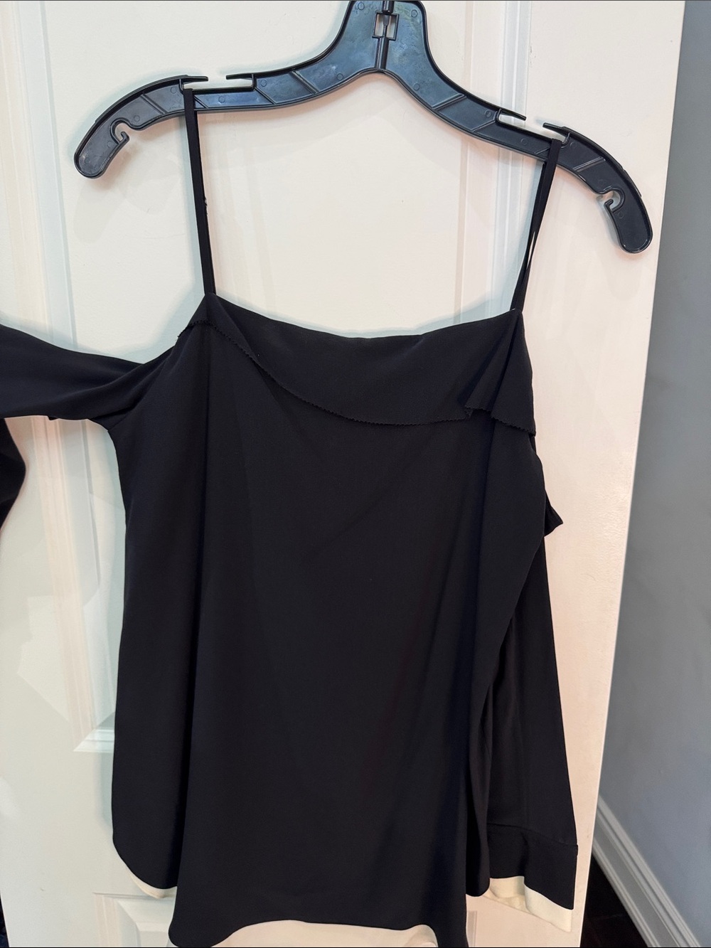 rag & bone Black cold-Shoulder silk Spaghetti Strap long sleeve Blouse